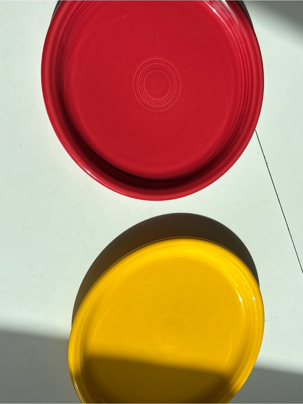 Set of Two Bright Fiesta Ceramic Dinner Plates — Red & Yellow